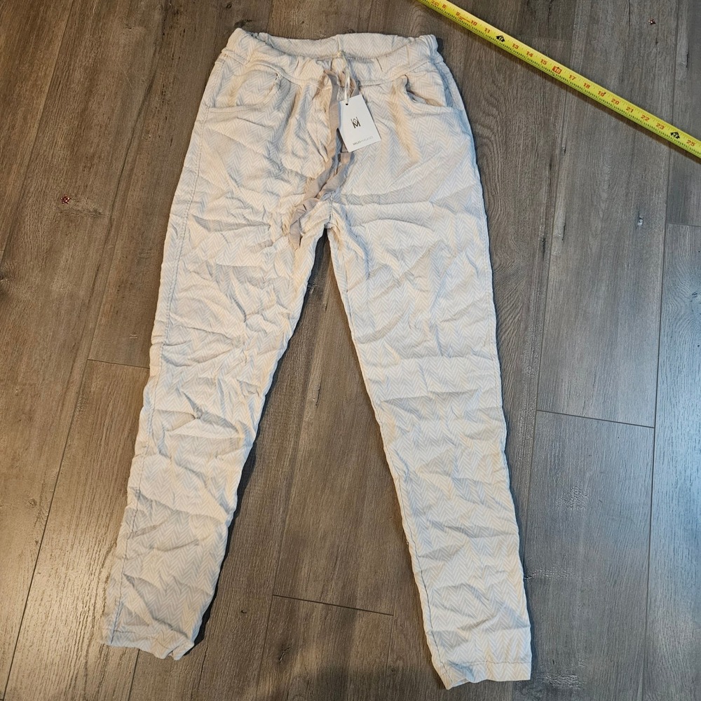Milio Milano Womens Chevron Herringbone Jogger Pants Sabbia Beige Made in Italy
